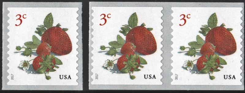 SC#5201 3¢  Strawberries Coil Pair & Single (2016) SA