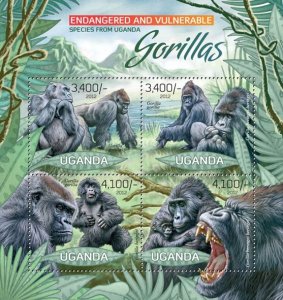 UGANDA - 2012 - Gorillas - Perf 4v Sheet - Mint Never Hinged