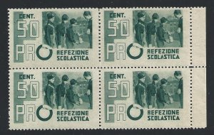 1938 Kingdom of Italy, Pro Refezione Scolastica, 50 c. green, MNH** QUARTINA