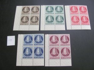 BERLIN 1953 MNH SC 9N94-98 CORNER MARGIN BLOCKS SET  XF $270+ (117)