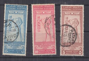 EGYPT, 1925 Geographical Congress set of 3, used.