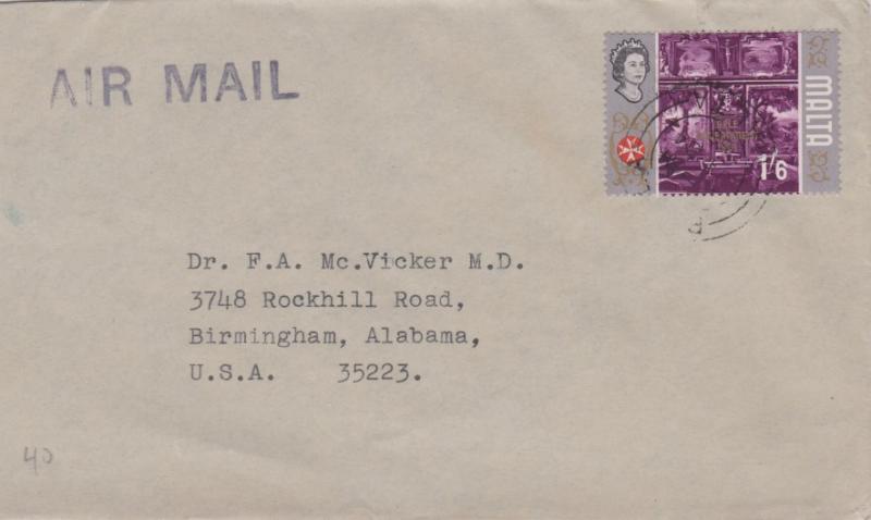 Malta 1/6 QEII Self Government 1921 1968 Pawla, Malta Airmail to Birmingham, ...