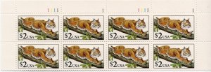 Scott #2482 $2 Bobcat Plate Block of 8 Stamps - MNH Top