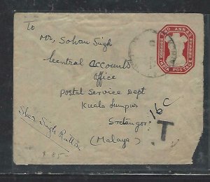 MALAYA COVER (PP0811B)  INCOMING COVER FROM INDIA POSTAGE DUE 8C PR