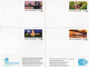 US 1989 America the Beautiful Stamps Souvenir Post Card Sheet #UX142a  MNH