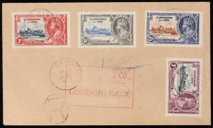 ST. KITTS-NEVIS 1935 Registered cover franked KGV Silver Jubilee set. To London.