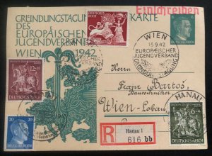 1942 Hanau Germany Postcard Cover To Vienna Youth Association