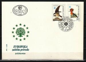 Yugoslavia, Scott cat. 1728-1729. J. Audubon Birds issue. First day cover.