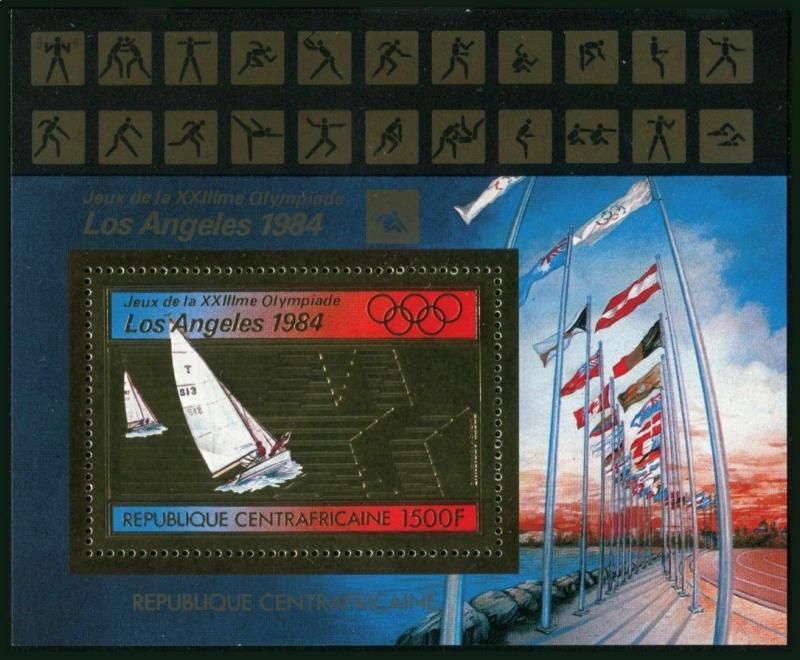 Central Africa Mi 859A,860 Bl.200A. Olympics Los Angeles-1984.High jump,Yachting