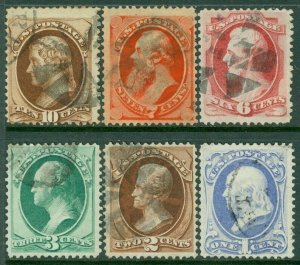 EDW1949SELL : USA 1870-71 Sc #145-50 Used Most F-VF Used. Light cancels Cat $207