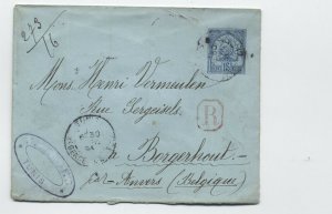 1894 Tunisia stamped envelope registered to belgium stamps missing [y6296x]