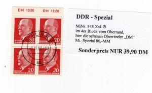 GERMANY DDR DEMOCRATIC REPUBLIC MICHEL 848 XxI PERFECT CTO BLOCK PLEASE READ