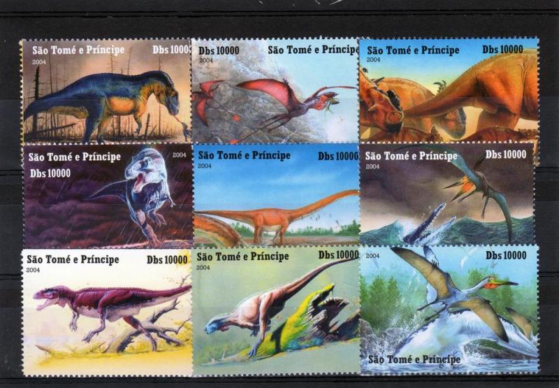 St.Thomas & Prince 2004 Dinosaurs Set (9)  Perf.MNH VF 