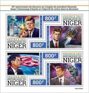 Niger - 2021 President Kennedy & Apollo - 4 Stamp Sheet - NIG210339a 