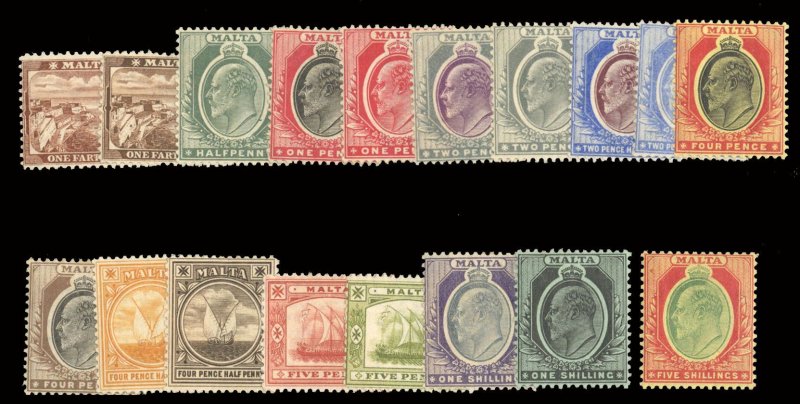 Malta 28-45, $405.25, 1904-11 Edward, complete set, hinged