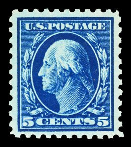 Scott 428 1914 5c Blue Washington Perf 10 Issue Mint VF OG LH Cat $32.50