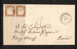 Sardinia #11 (Sassone #14) Extra Fine Used Pair On Cover **With Certificate**