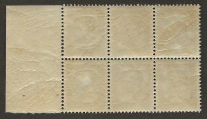 Iceland 1902-04 Christian IX 50a #43 Marginal BLOCK of 6 VF-NH CV $42.00