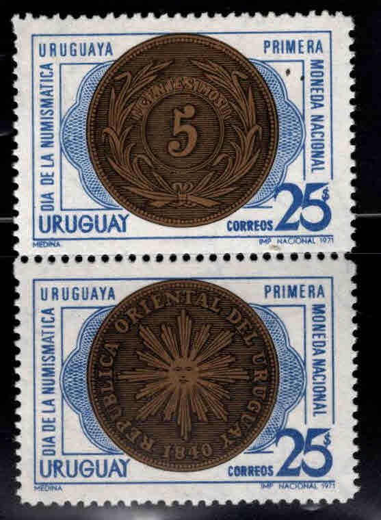 Uruguay Scott 792-793a MNH** Coin on stamp pair