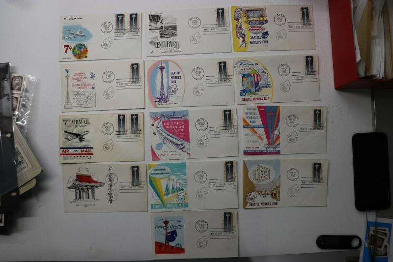 Seattle World's Fair 1962 lot official FDC cachet 13 Century 21 Expo sticker