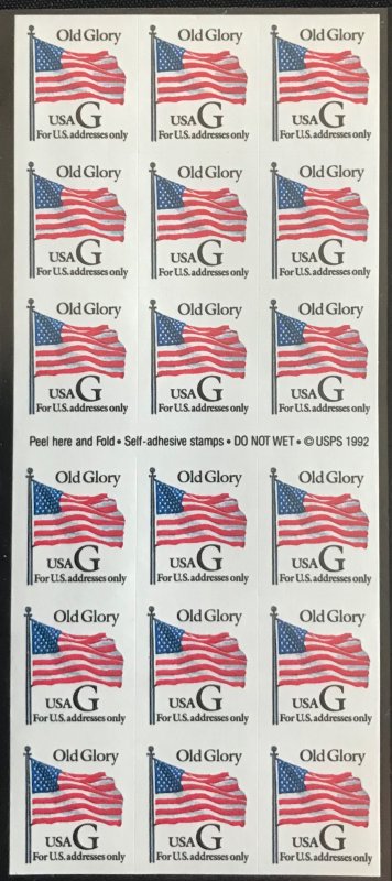 US #2887a MNH Booklet Pane of 18 “Old Glory”  Flag SCV $12.50 L42