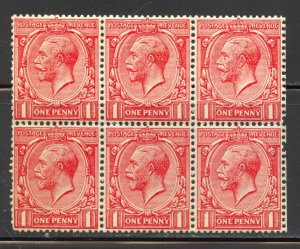 Great Britain Scott 188 MNHOG Block of 6 - 1924 1p King George V - SCV $6.00