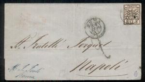 ITALIAN STATES-ROMAN STATES 1855, 5baj (Sc #6) tied Roma folded letter to NAPLES