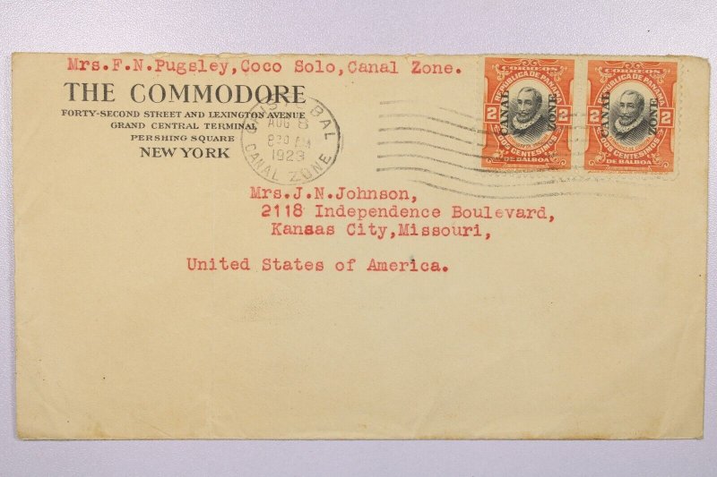 Canal Zone 1923 Cover / NY Hotel Corner / Light Crease - X18