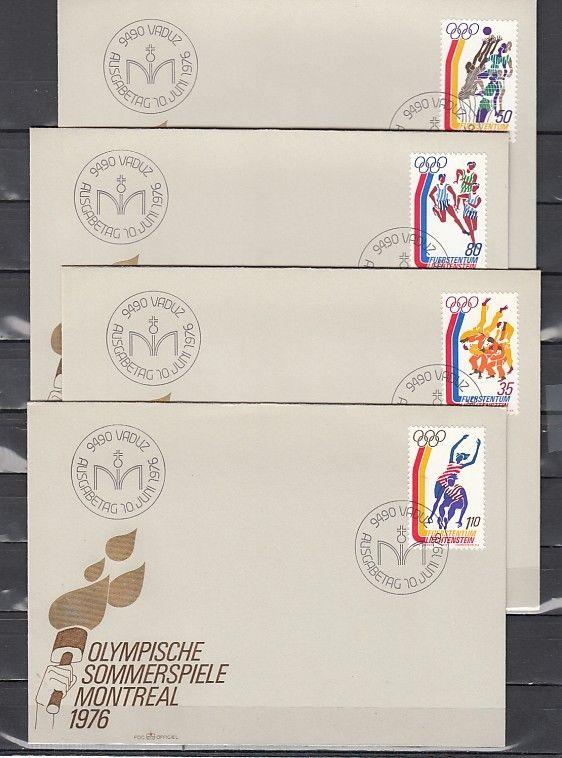 Liechtenstein, Scott cat. 591-594. Montreal Olympics. 4 First day covers. ^