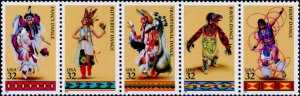 1996 32c American Indian Dances, Strip of 5 Scott 3072-76 Mint F/VF NH