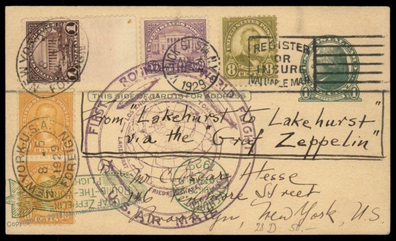 USA 1929 Graf Zeppelin Round-the-World Si28D Cover 92730