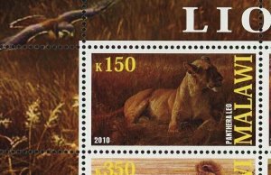 Malawi Lion Panthera Leo Wild Animal Fauna Souvenir Sheet of 4 Stamps Mint NH