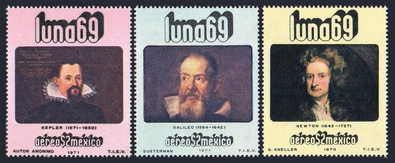 Mexico C377-C379,MNH.Michel 1335-1337. Isaac Newton,Galileo,J.Kepler.1971