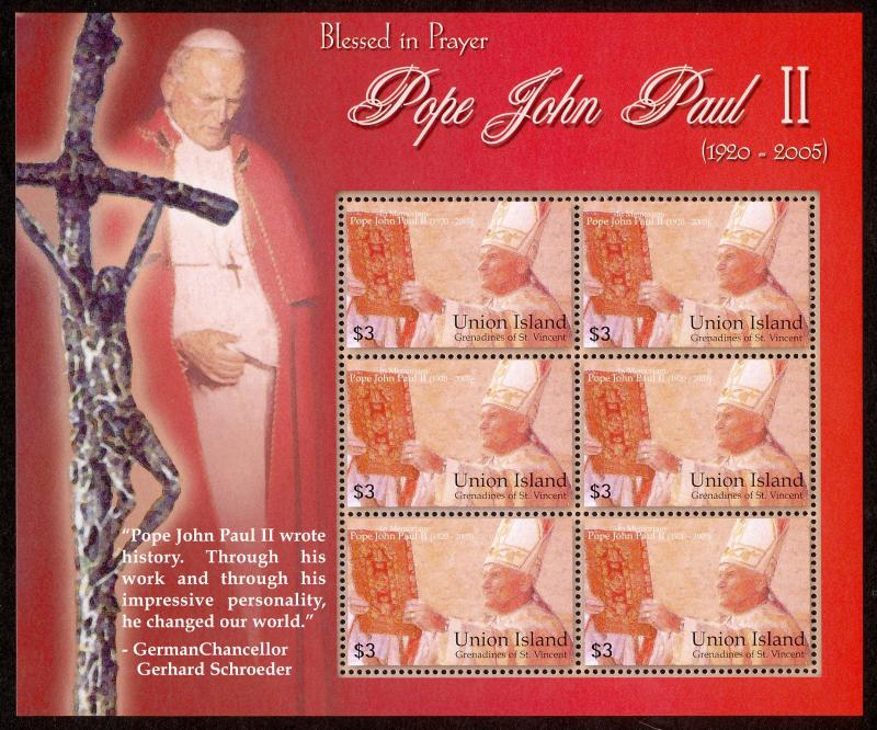 St Vincent Grenadines Union Is 291 Sheet MNH Pope John Paul II