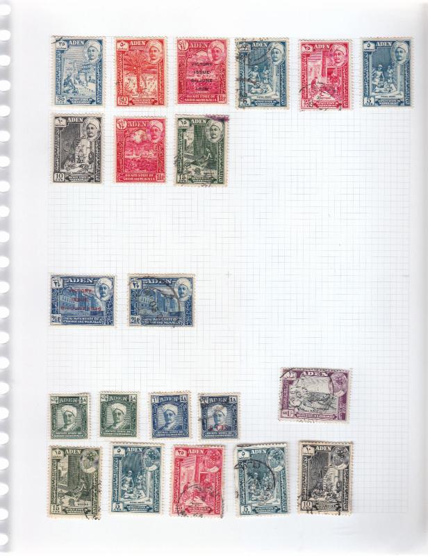 ADEN / STATES 5 ALBUM PAGES GEORGE 6TH TO EARLY QE2ND MINT/USED