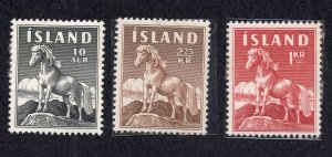 Iceland 1958-60 Set of 3 Icelandic Pony, Scott 311-312, 324 MNH