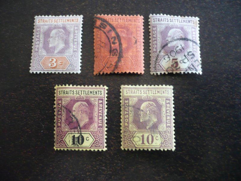 Stamps - Straits Settlements - Scott#94-96,98 - Used Partial Set of 5 Stamps