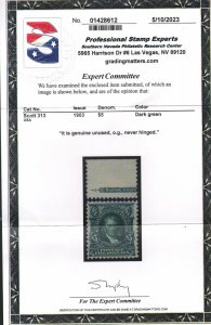 US SCOTT #313 MINT-XF-GEM-OG-NH W/ PF PSE CERTS FANTASTIC STAMP (5/31/23 GP)