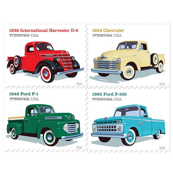 2016 47c Pickup Trucks, Artist Chris Lyons, Block of 4 Scott 5101-04 Mint VF NH 