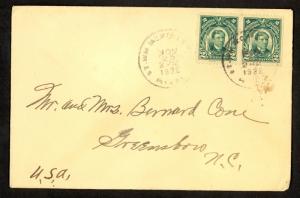 US PHILIPPINES 1922 FT WM MCKINLEY to GREENBORO NC 2x 2c Scott 290a Cover