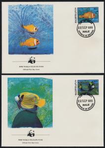 Maldives 1185-7, 9 on FDC's - WWF. Tropical Fish