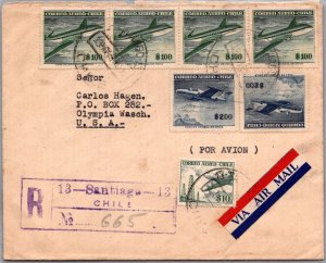 CHILE 1959 REGISTERED AIRMAIL COVER MULT FRANKING ADDR OLYMPIA USA CAN SANTIAGO