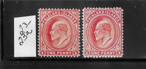 FALKLAND IS SCOTT #23/23A 1904-07 1P (RED) WMK SIDEWAYS/UPRIGH ) MINT LH/H