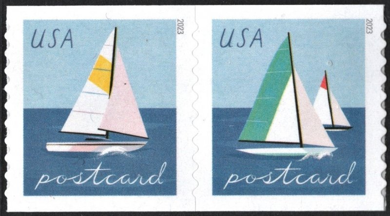 SC#5749-50 (Forever Postcard Rate) Sailboats Coil Pair (2023) SA