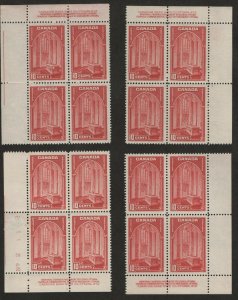 $Canada Sc#241a M/NH/VF complete set Plate Blocks #2 matched set of 4, Cv. $240