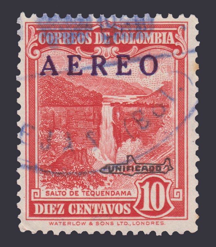 COLOMBIA 1959. AIRMAIL STAMP. SCOTT # C326. USED. DOUBLE OVERPRINT.