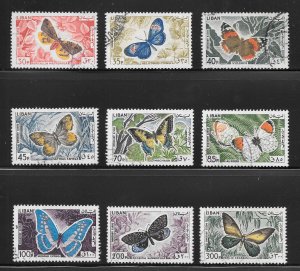 Lebanon Scott C427-435 Used NH - 1965 Butterflies Short Set - SCV $3.50