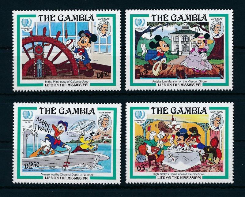 [22348] Gambia 1985 Disney Mickey Mouse Donald Duck Ship Mark Twain MNH