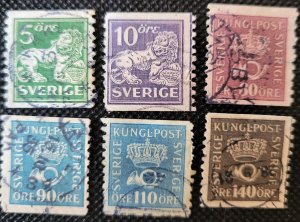 Sweden, 1920-34, Heraldic Lions & Crown Post Horns, used , SCV$2.20