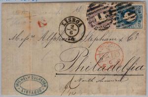 PORTUGAL -  POSTAL HISTORY: Afinsa # 33 + 34 on TRANSATLANTIC COVER 1870 - LUXUS